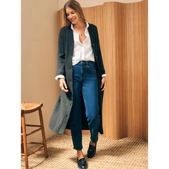 Faherty Jackson Long Sleeve Rib Sweater Dress In Ash Heather - Picture 2 of 9